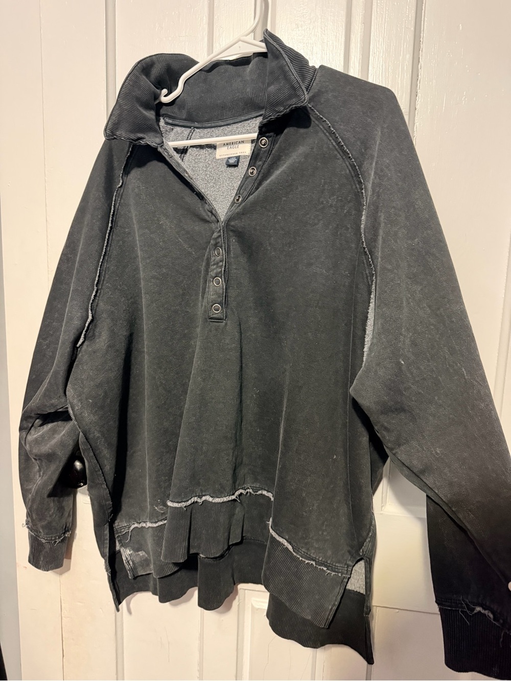 American Eagle Outfitters Black/Charcoal Button-Down Pullover Shirt